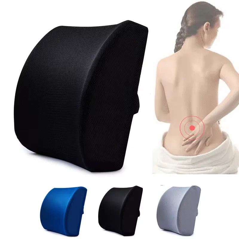 Memory Foam Lumbar Support Pillow – Ergonomic Back Cushion for Car & Office